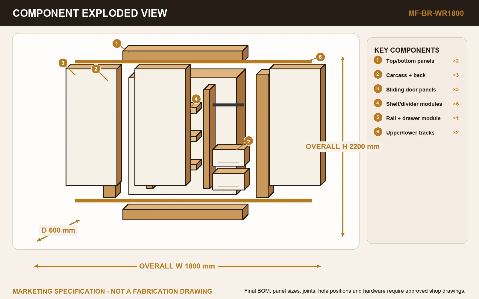 SLIDE 1800 WARDROBE Exploded view.
