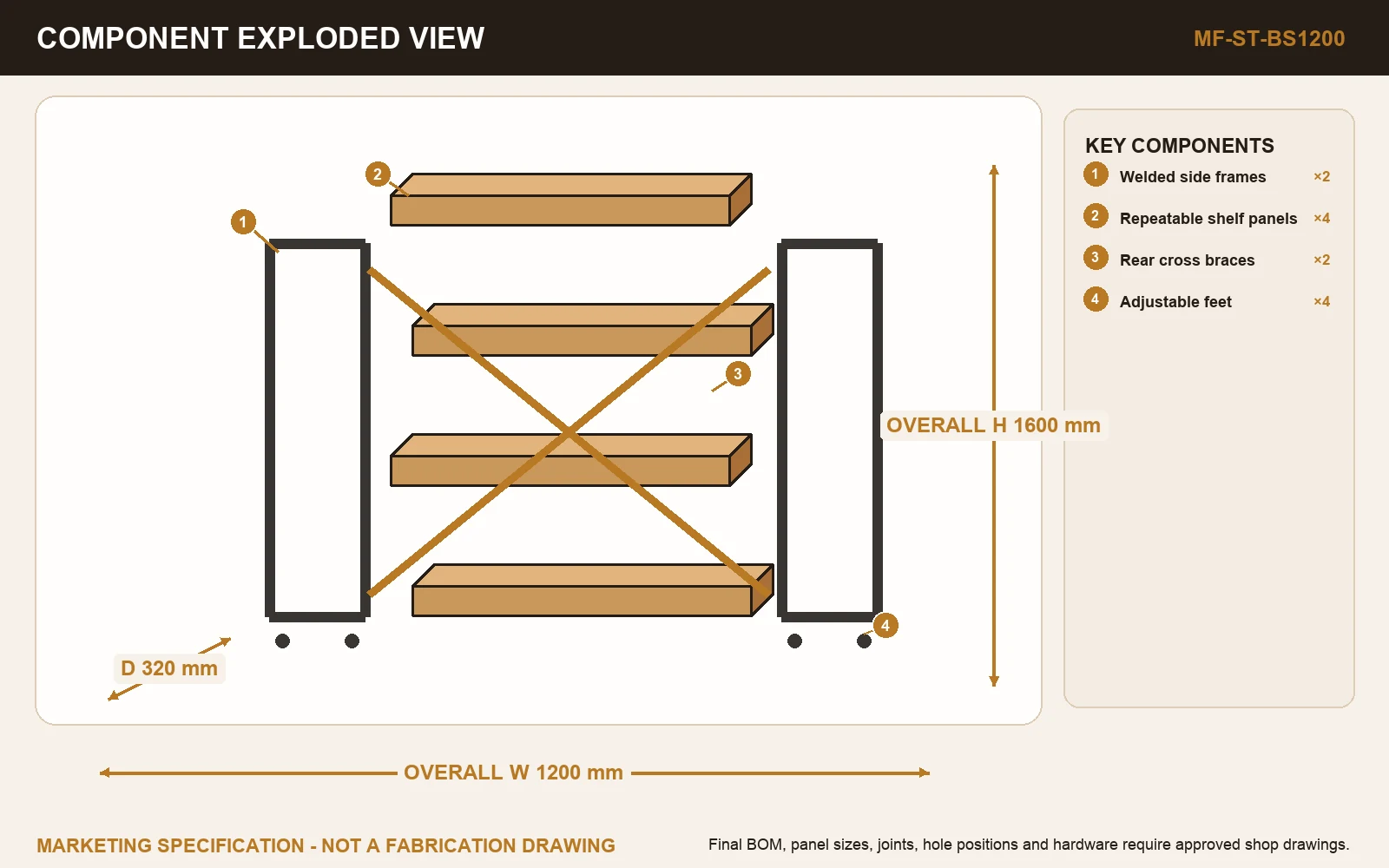 GRID 1200 DISPLAY SHELF Exploded view.