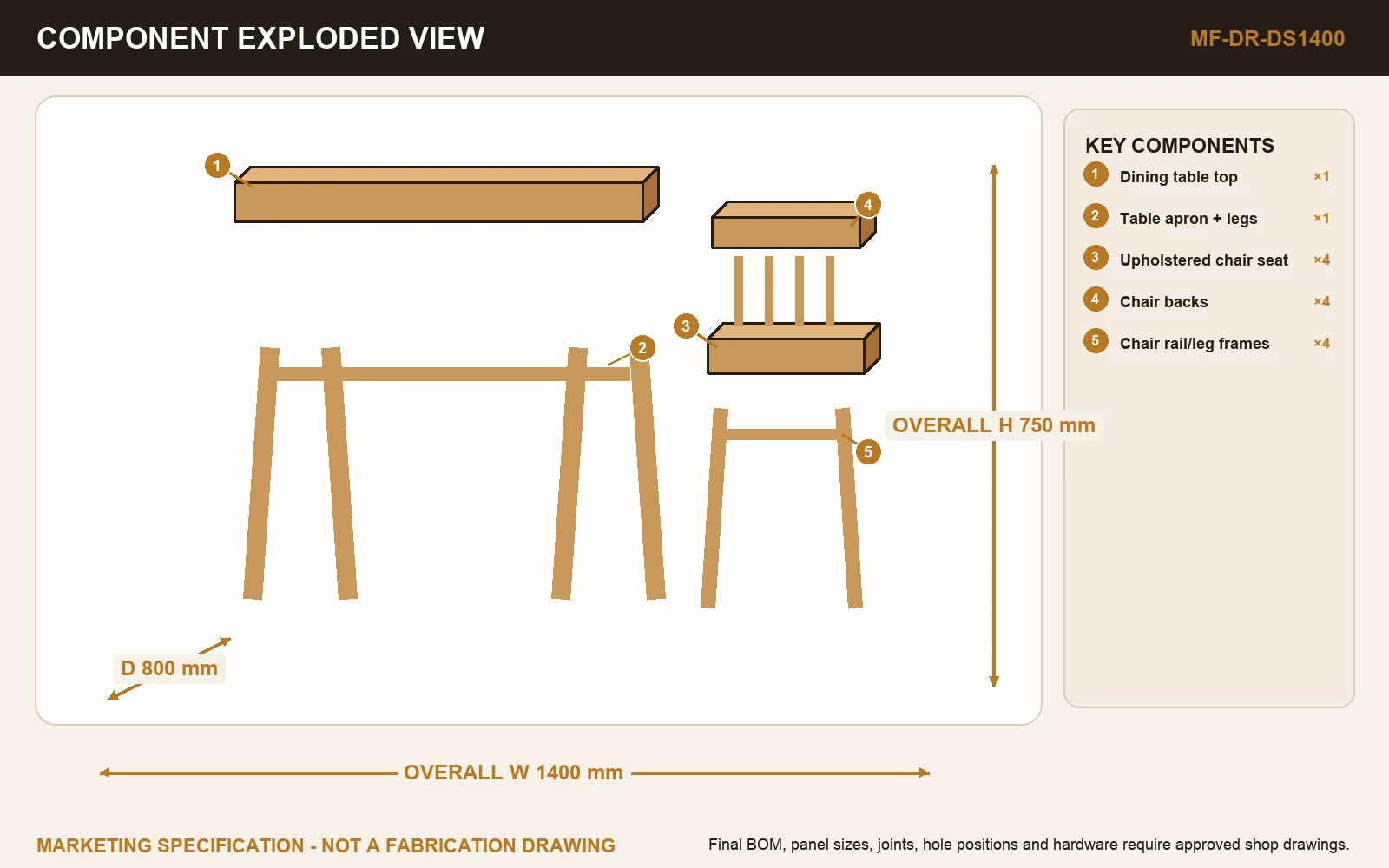 FAMILY 4-SEAT DINING SET exploded construction view