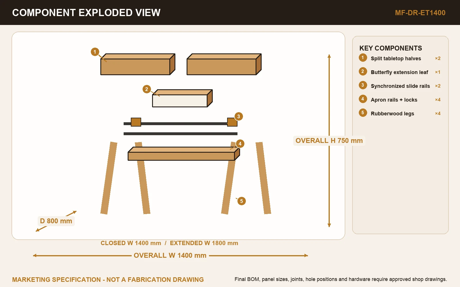GATHER EXTENDABLE TABLE Exploded view.