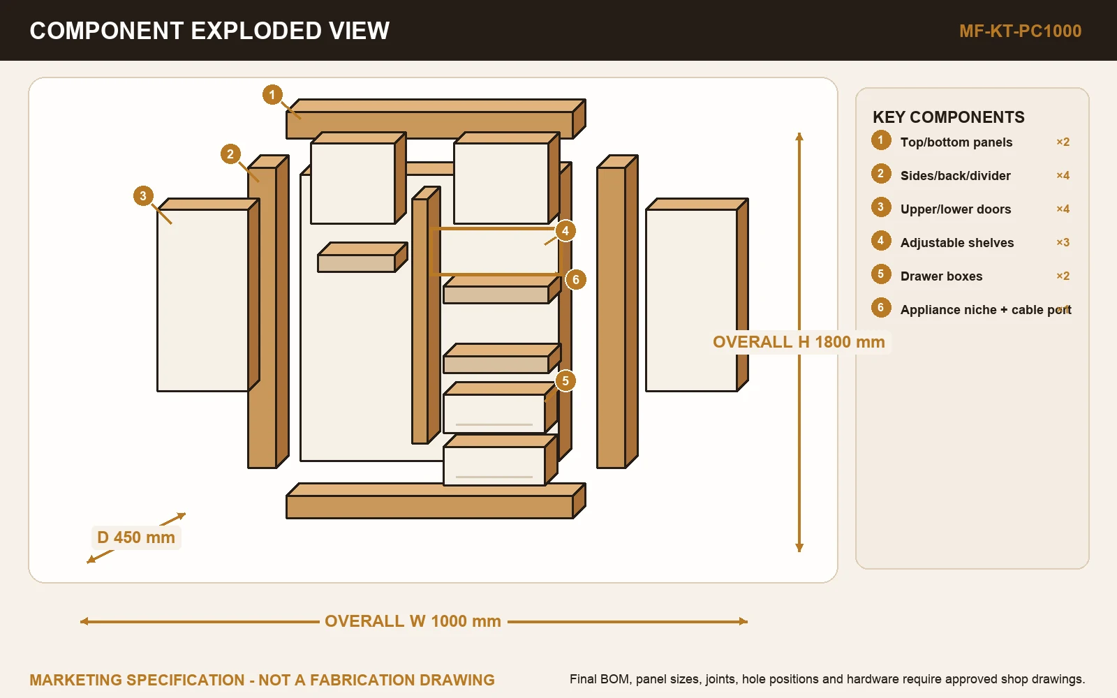 PANTRY 1000 UTILITY CABINET Exploded view.