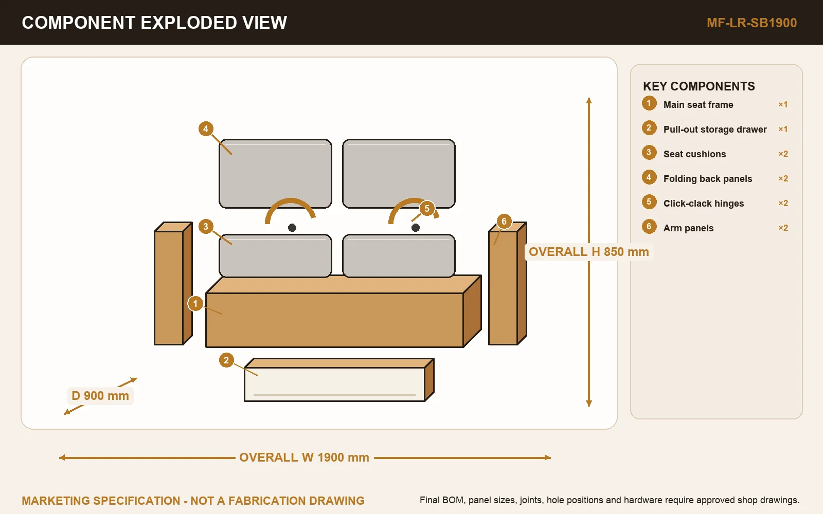 FLEX 1900 SOFA BED Exploded view.