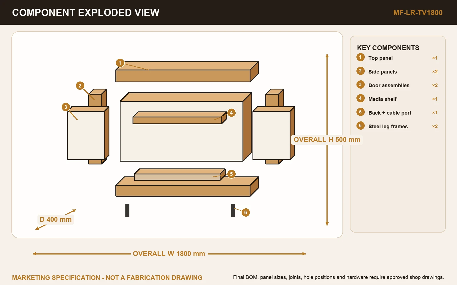 NEST 1800 TV CONSOLE exploded construction view