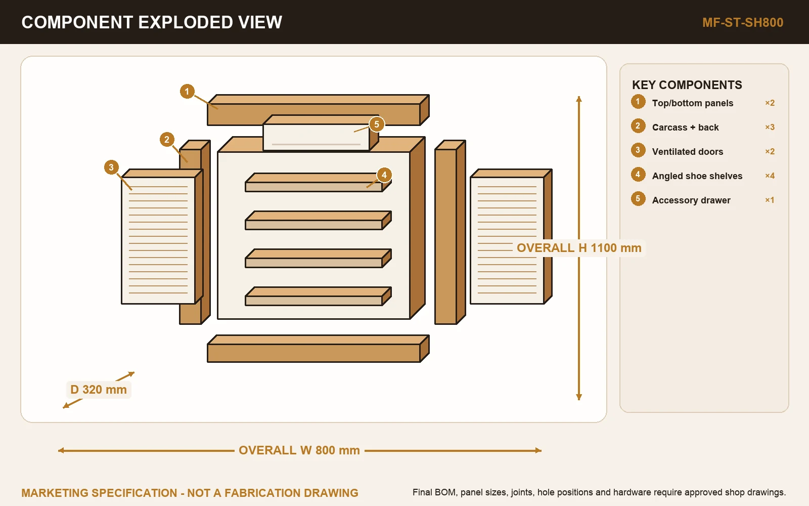 BREEZE 800 SHOE CABINET Exploded view.