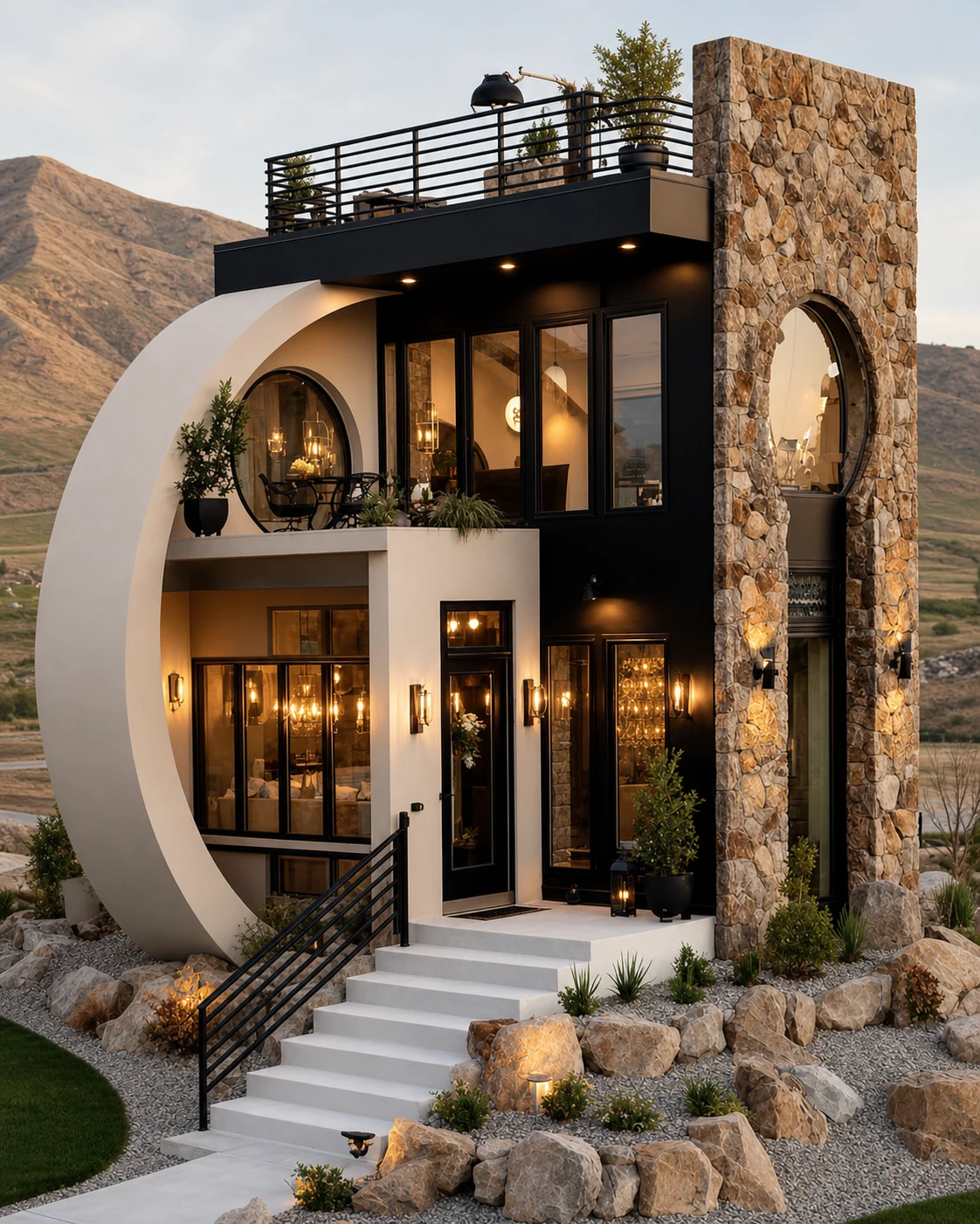 Stone & Circular Form villa exterior design concept